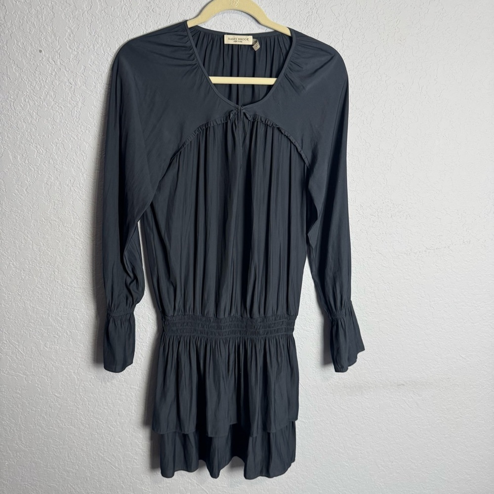 Ramy Brook Navy Smocked Waist Tiered Dress Medium